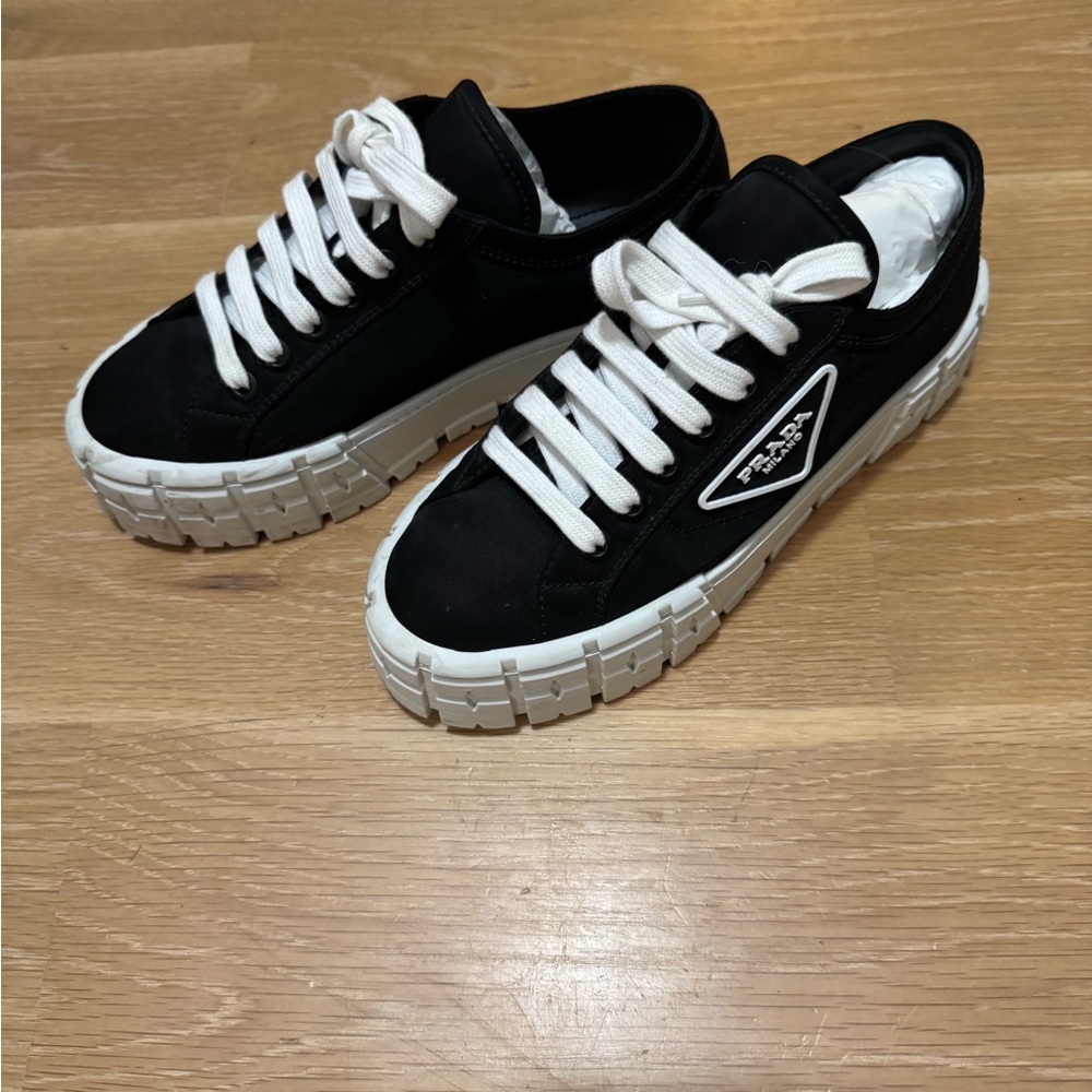 prada double wheel re-nylon gabardine sneakers